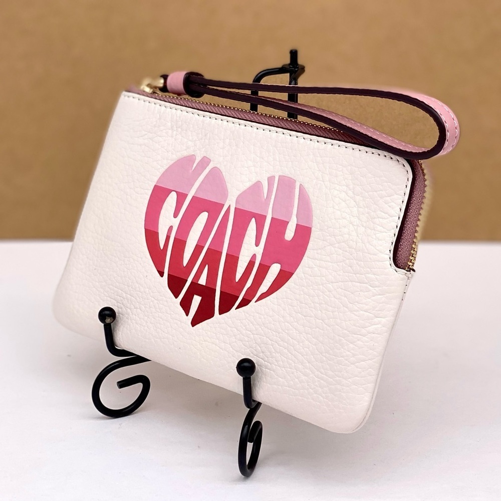 COACH Corner Zip Wristlet Wallet With Stripe Heart Motif - Picture 12 of 15